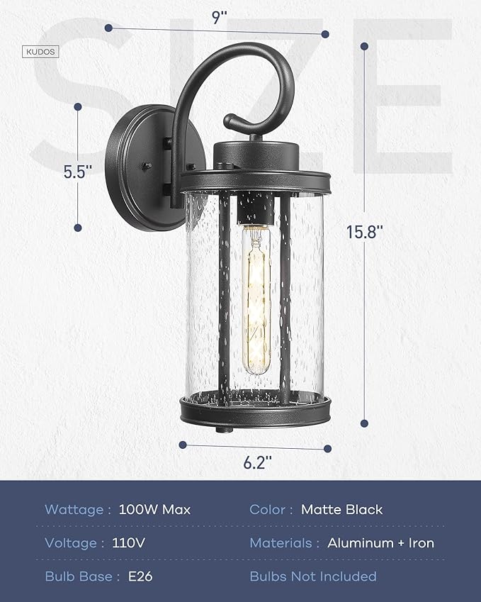 kudos Porch Lights Outdoor, 15.8 inch Large Cylinder Wall Light, E26 Sockets - Image 3