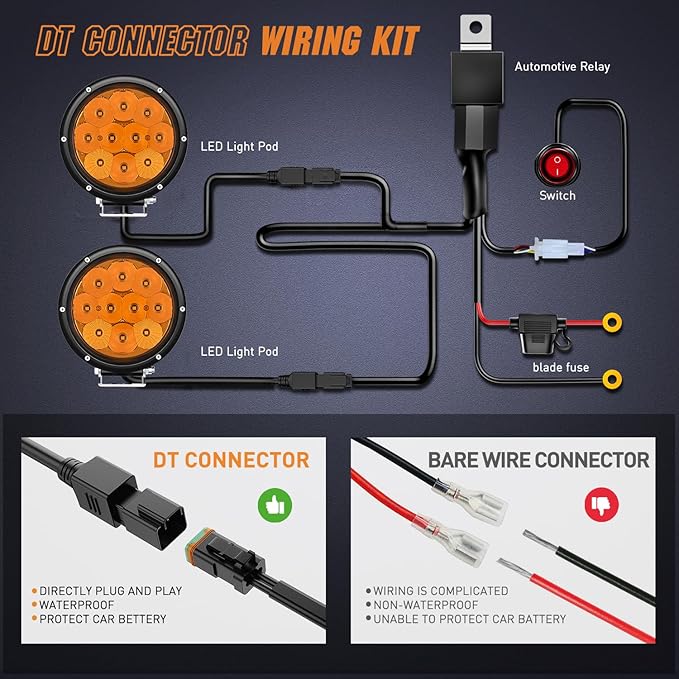 Nilight 5.7 Inch Amber LED Driving Light Round 50W Yellow Fog Spot Flood Combo - Image 6