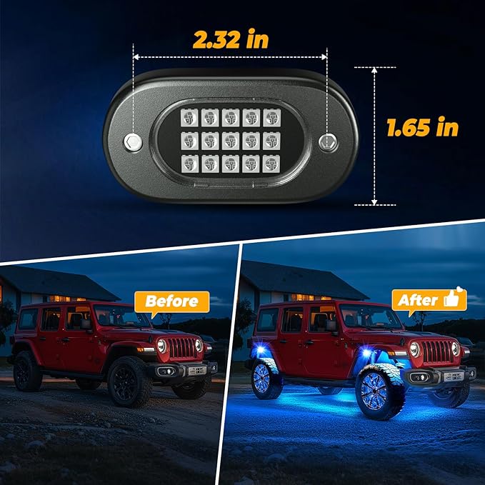 Honalia Rock Lights for Trucks 14 pods, RGB Truck Rock Lights - Image 4