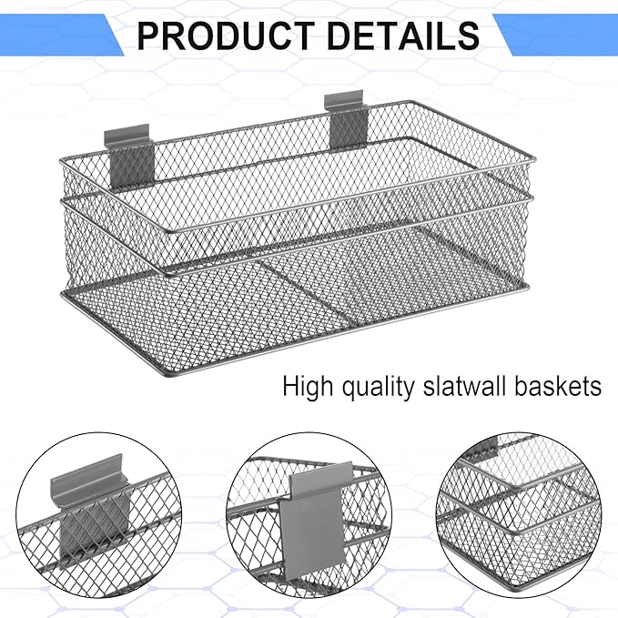 Barydat 4 Pcs Slatwall Basket Set Ventilated Metal Slatwall Basket Hanging Wire - Image 4