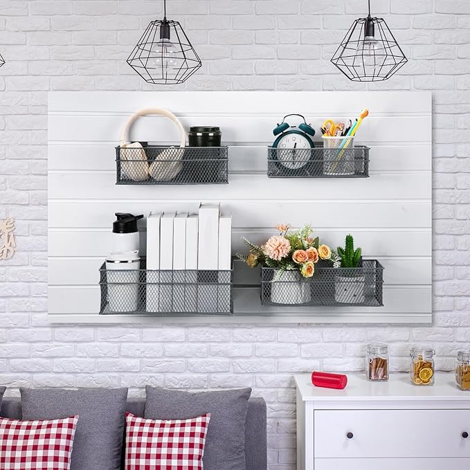 Barydat 4 Pcs Slatwall Basket Set Ventilated Metal Slatwall Basket Hanging Wire - Image 7