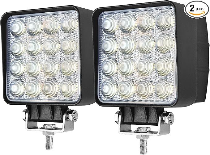 2PACK 48W LED Work Lights 12/24 Volt 5500LMS 4.3INCH Wide Ultra Bright Square by JASLITE