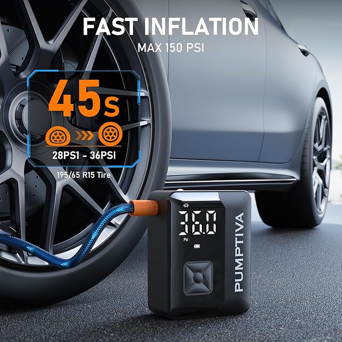 Tire Inflator Portable Air Compressor, 150 PSI Portable Electric Bike Pump Auto - Image 2