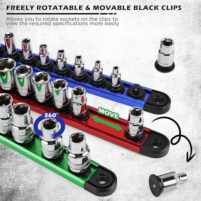 18-Piece Magnetic Socket Holder Organizer Set, Heavy Duty 1/2, 1/4-Inch Socket - Image 4