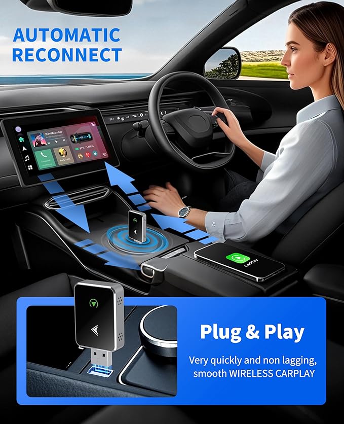 Wireless CarPlay Adapter, 2025 Upgraded 2-in-1 Mini Size CarPlay & Android Auto - Image 2