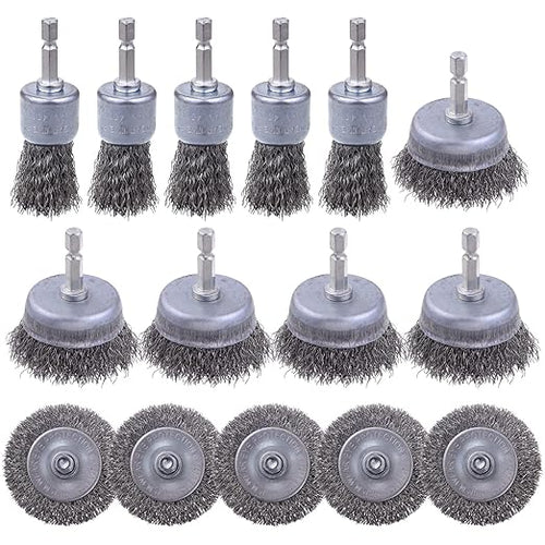 15 Pack Carbon Steel Wire Wheel Brush, Rocaris Cup Brush, Wheel Brush, Pen by Rocaris