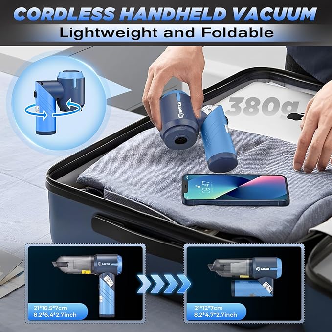 Saker Portable Car Vacuum Cleaner Cordless High Power 17000PA 3 in 1 Foldable - Image 7