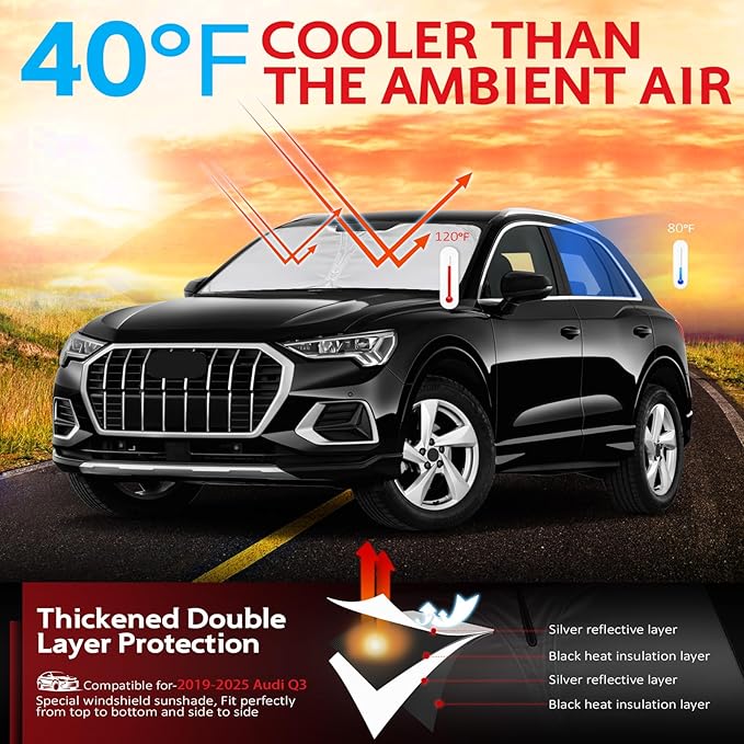 KAYZT Windshield Sun Shade for 2019-2025 2026 Audi Q3 SUV Foldable Sunshade - Image 2