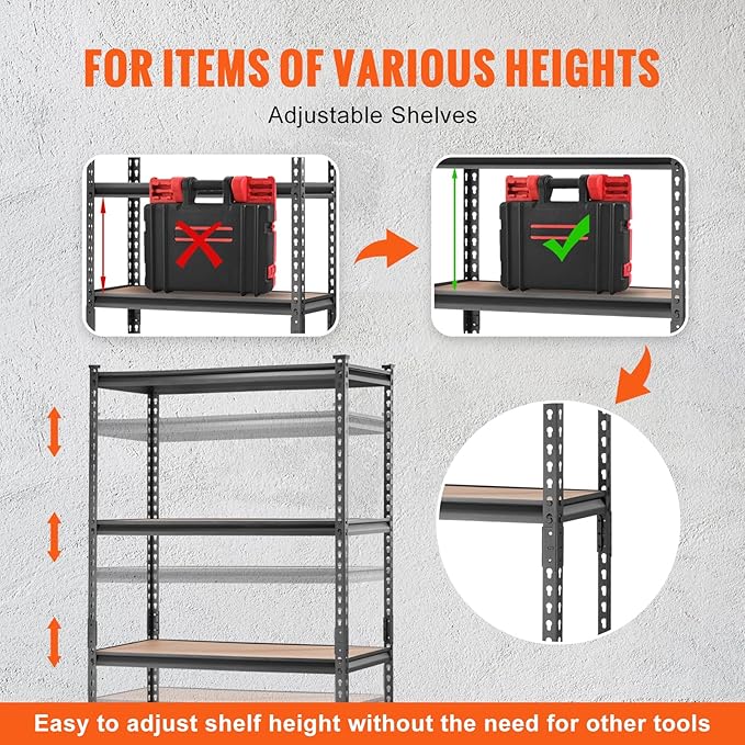 VEVOR Storage Shelving Unit, 5-Tier Adjustable, 2000 lbs Capacity, Heavy Duty - Image 8