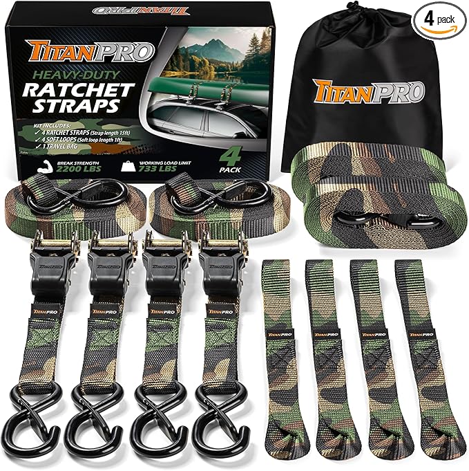 TitanPro Heavy Duty Ratchet Straps 4-Pack by TitanPro