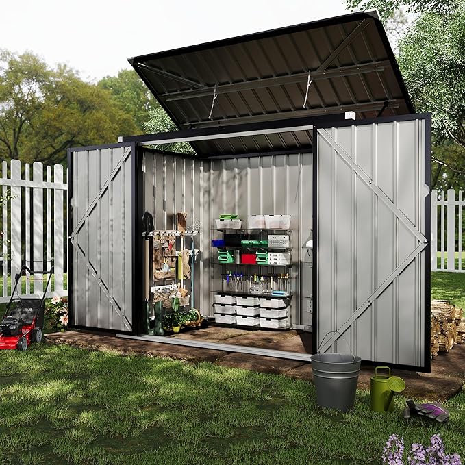 2 Trash Cans Metal Outdoor Storage, 3x6 FT Garbage Bin Storage Shed - Image 8