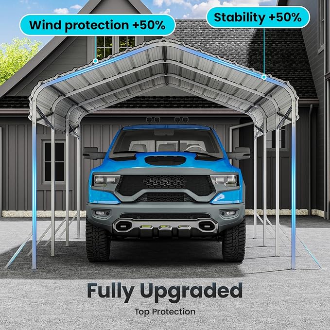 10X15ft Heavy Duty Metal Carport – Outdoor Galvanized Garage, Sturdy Structure - Image 6