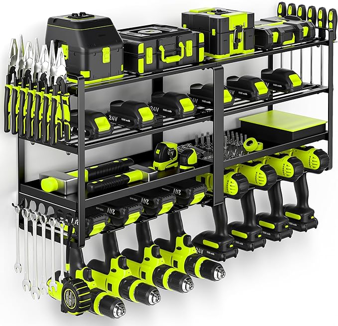 33" W Large Power Tool Organizer Wall Mount Loads 400 lbs, Heavy Duty 8 Drills by POKIPO
