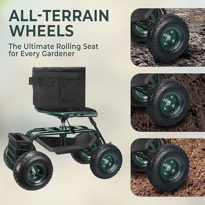 Garden Seat with Wheels – Adjustable 360° Swivel Gardening Stool with Hydraulic - Image 5