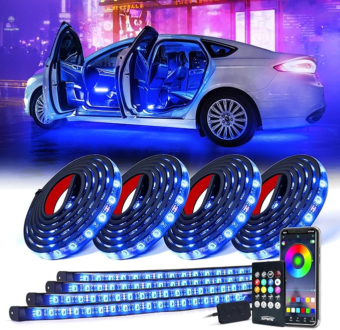 Xprite 8Pcs Car RGB LED Strip Lights, Exterior Underglow & Interior Bluetooth by XPRITE