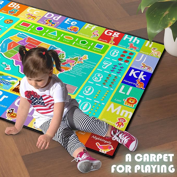 ABC Rug for Kids Playroom, 2x3 Washable Classroom Area Rugs, Educational - Image 2