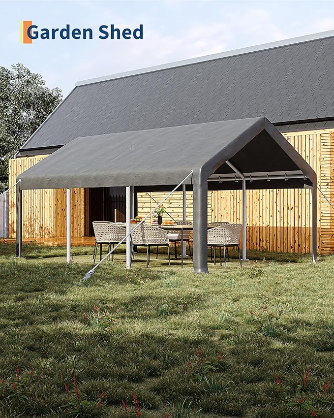 13x20 Ft Carport with 8 Sandbags, Car Port with 220g PE Tarp, 2 Roll-Up Doors - Image 4