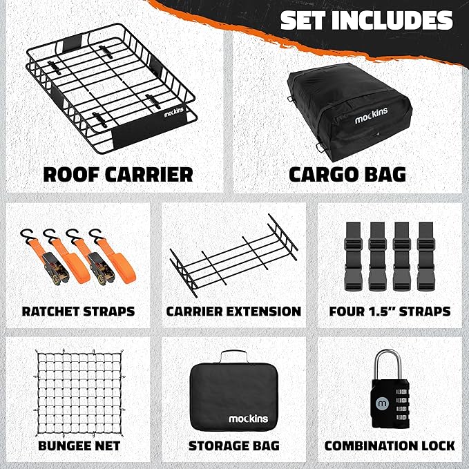 Mockins 64"x39"x6" Extendable Heavy Duty Roof Rack Basket w/ 16 CuFt Waterproof - Image 9