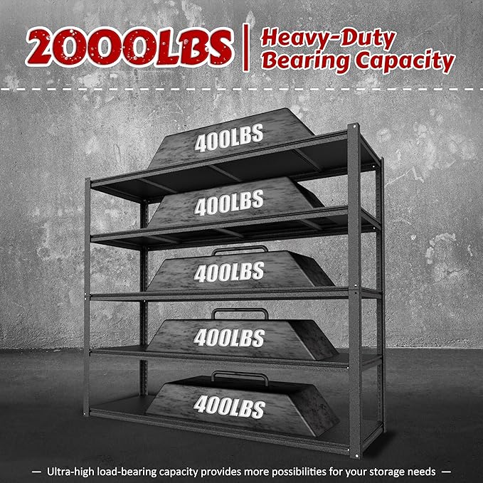 MUPATER 72" H x 48" W x 18" D Metal Storage Shelves, 5 Tier Shelves and - Image 6