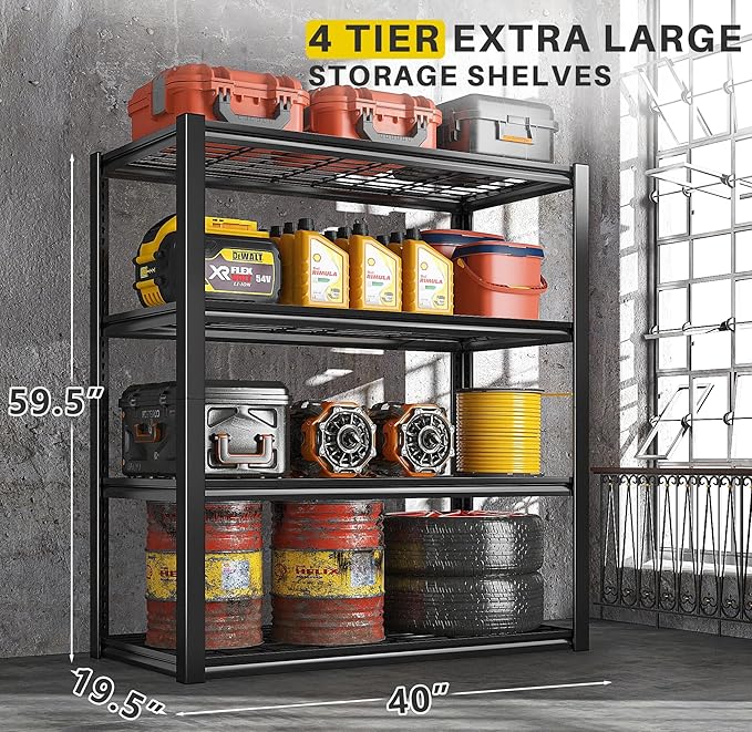 REIBII 40" W Garage Shelving 2240 LBS Storage Shelves Adjustable Metal Shelving - Image 4