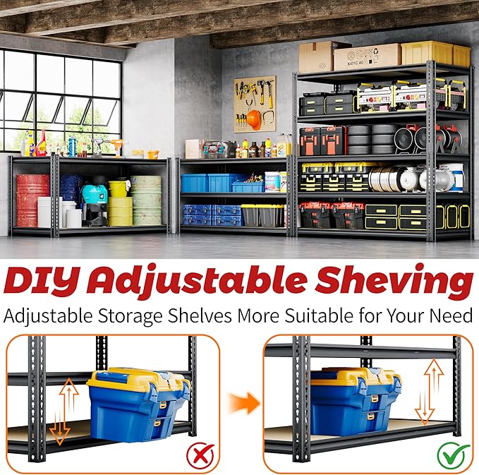 48"W Garage Shelving, 2650LBS Storage Shelves heavy duty, 5 Tier Metal Shelving - Image 6