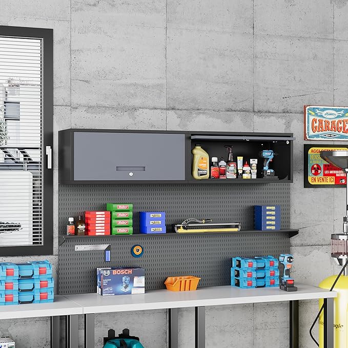 Metal Storage Cabinet Black&Gray Wall Cabinets - Image 9