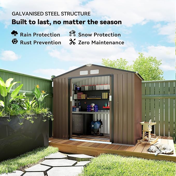 Outsunny 7' x 4' Outdoor Storage Shed, Garden Tool Metal Shed - Image 3