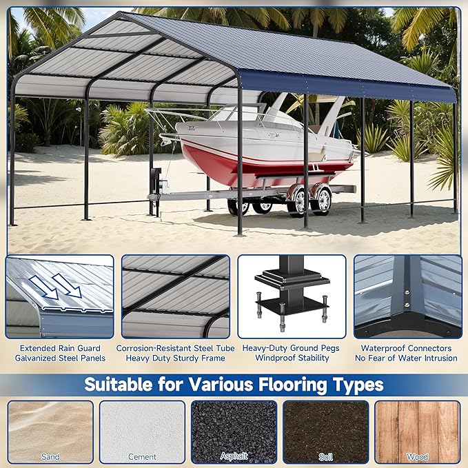 STHOUYN Car Ports 12x20 Heavy Duty Metal Carport Kit, UPF50+ UV Protection - Image 4