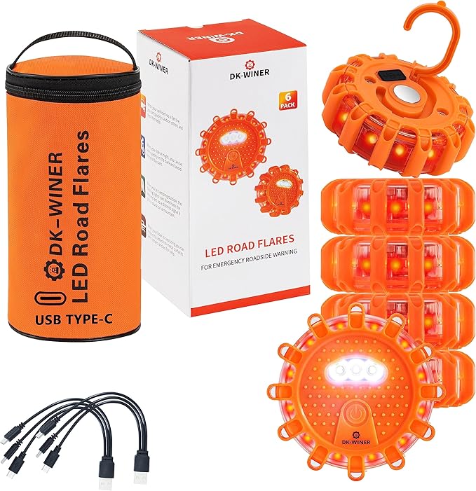 LED Road Flares 6Pack Roadside Emergency car kit Emergency Road Flares Kit by DK-WINER
