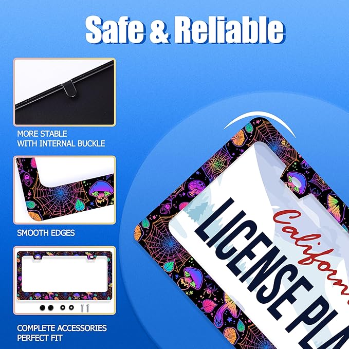 Hippie Mushroom License Plate Frame Mushrooms License Plate Stainless Steel - Image 2