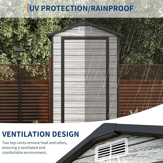 All-Weather Resin Shed with Window, Outdoor Plastic Garden Shed with Lockable - Image 4