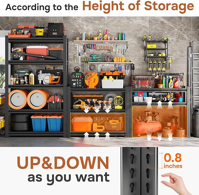 2500LBS Garage Shelving Heavy Duty 35.4"W Storage Shelves 5 Tier Heavy Duty - Image 5