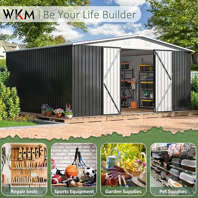 WKM 12x14 FT Outdoor Storage Shed, Utility Metal Tool Storage - Image 8