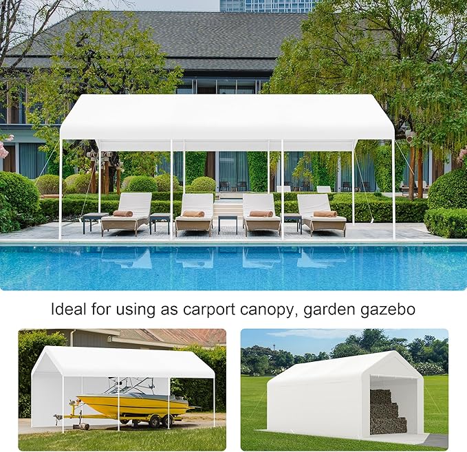 Carport 10x20 Heavy Duty Portable Garage w/Removable Sidewalls & Roll-Up Door - Image 4