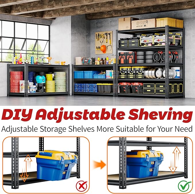 72" H Storage Shelves Heavy Duty, 2200LBS Garage Shelving, 5 Tier Metal - Image 7