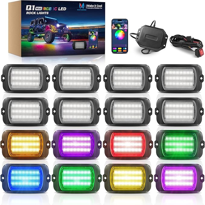 MICTUNING 2025 1000% Bright Q1 MAX RGB+IC Rock Lights, 16 Pods Chasing by MICTUNINGINC
