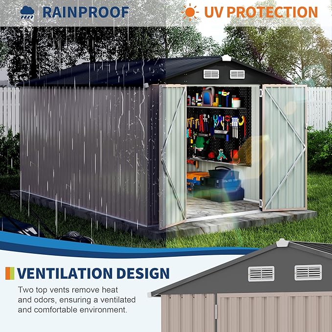 8x12x6.4 FT Outdoor Storage Sheds, Metal Garden Tool Shed - Image 5