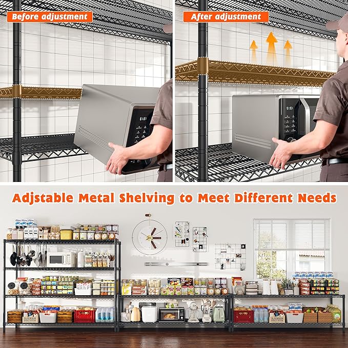 REIBII 60" W ×24" D×65.3" H, 4 Tier Wire Shelving 2878LBS Heavy Duty Steel - Image 5