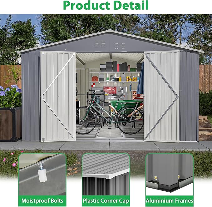 11x13ft Outdoor Metal Storage Shed, Steel Utility Tool Shed Storage House - Image 5
