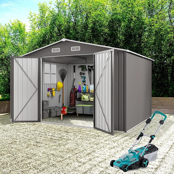 10 x 12 FT Large Outdoor Storage Shed w/ 2 Clear Window, Heavy Duty Metal by Unknown