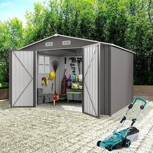 10 x 12 FT Large Outdoor Storage Shed w/ 2 Clear Window, Heavy Duty Metal by Unknown