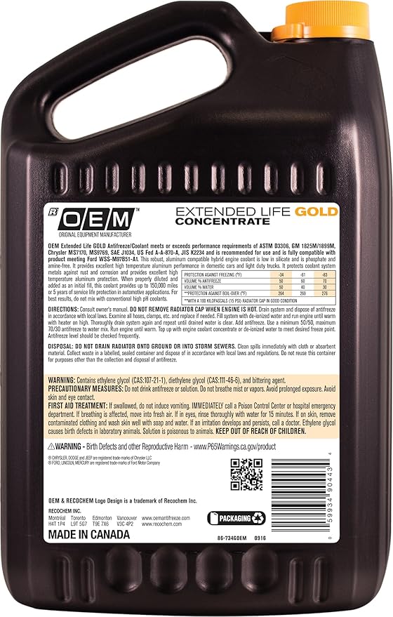 Recochem OEM 86-734GOEM Gold Premium Antifreeze Concentrate Extended Life GOLD - Image 2