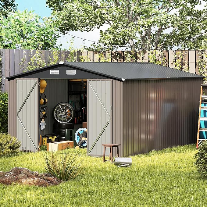 Goplus 10 x 14 FT Outdoor Storage Shed, Large Garden Tool House w/Improved - Image 5