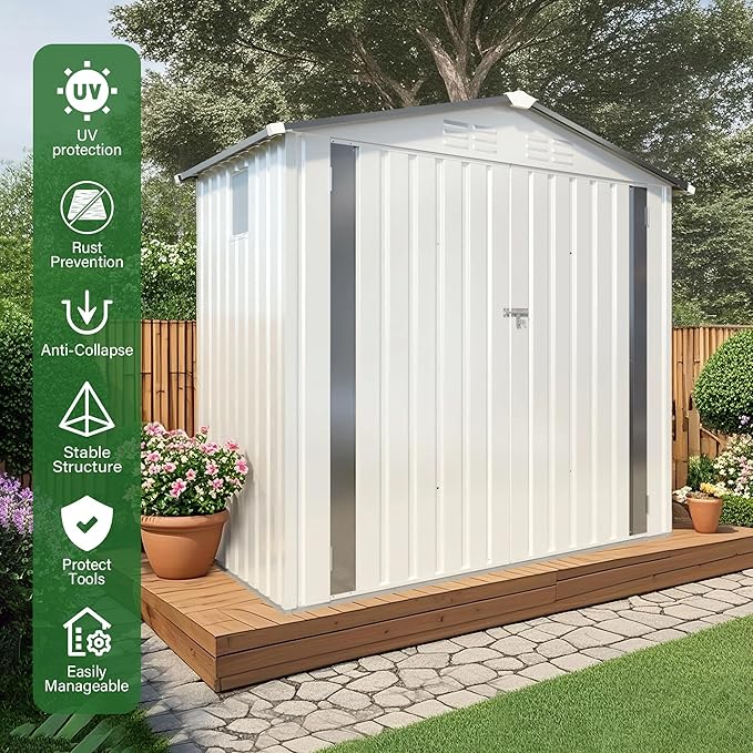 6 x 4 FT Outdoor Storage Metal Shed, Bike Garden Tool Shed - Image 6
