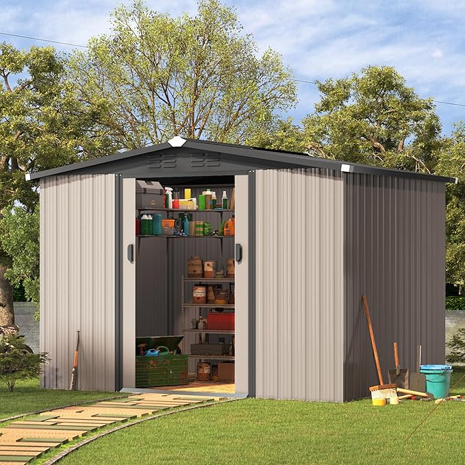 AECOJOY 8 x 6 Ft Shed, Outdoor Storage Tool Shed, Metal Garden Shed by AECOJOY