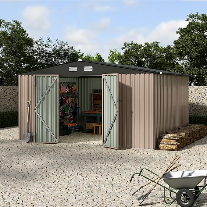 10X12FT Outdoor Metal Storage Shed, Lockable Weatherproof Garden Shed - Image 3