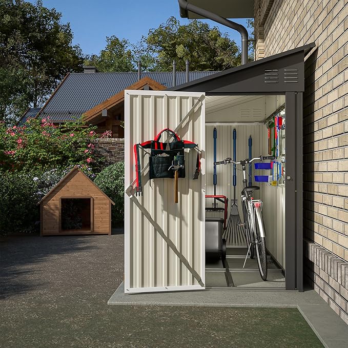 Shed Lean to Storage Shed, Outdoor 4' x 8' Metal Wall Side Storage Sheds & - Image 8