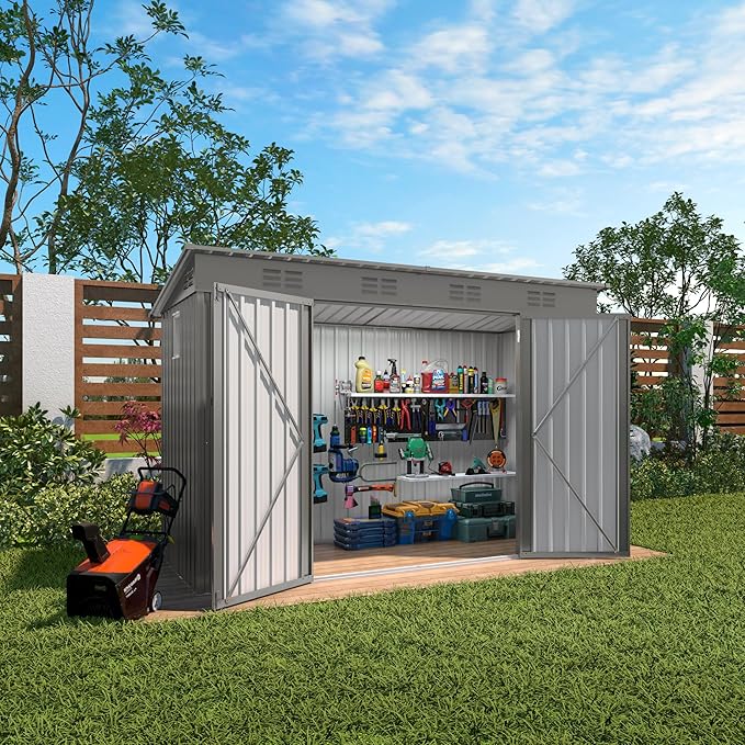 4 * 9.2 * 6 FT Outdoor Storage Shed, Galvanized Steel Garden Shed by Vigohuseeo