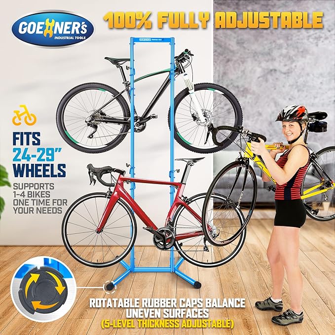 4 Bike Storage Rack Garage, Freestanding Gravity Bicycle Rack - Image 4