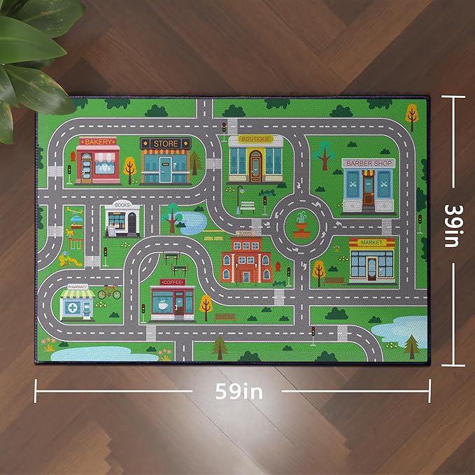 Play Rug for Playroom 59"x39" Car Mat Town City Road Map for Boys Bedroom Fun - Image 2